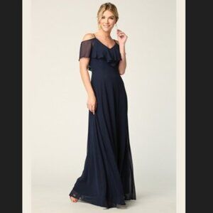 Eva USA Cold Shoulder Chiffon Maxi Dress with Ruffle Overlay